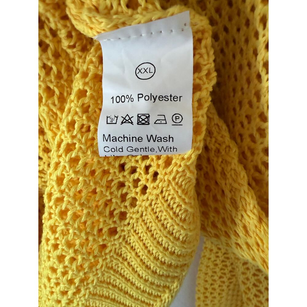 Yellow Open Knit XXL Lightweight Hooded Pullover Sheer Mesh Beach Cover Up - Picture 7 of 7